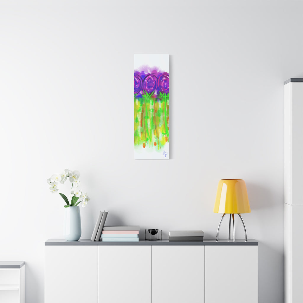 Abstract Purple Flowers Matte Canvas Wall Art — Vibrant Floral Painting on Stretched Canvas