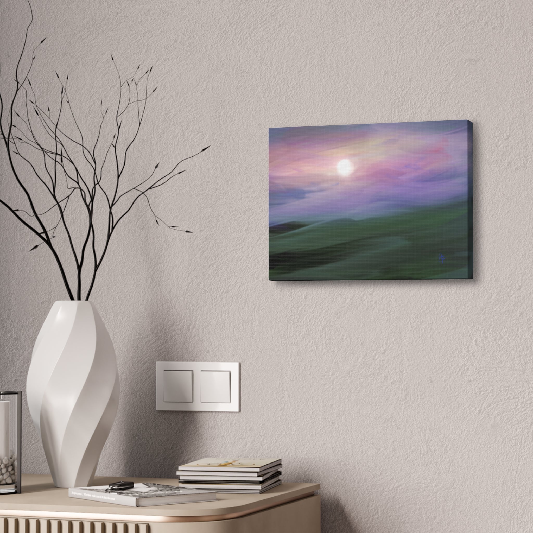 Sunrise Mist Landscape Canvas Print — Serene Pastel Wall Art