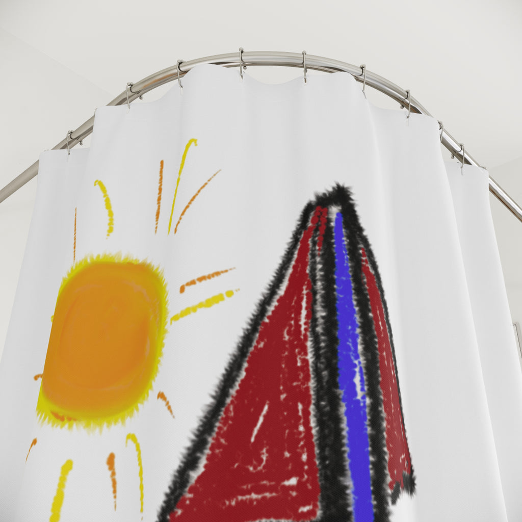 Sailboat Sun Shower Curtain — Bright Nautical Kids Bathroom Decor