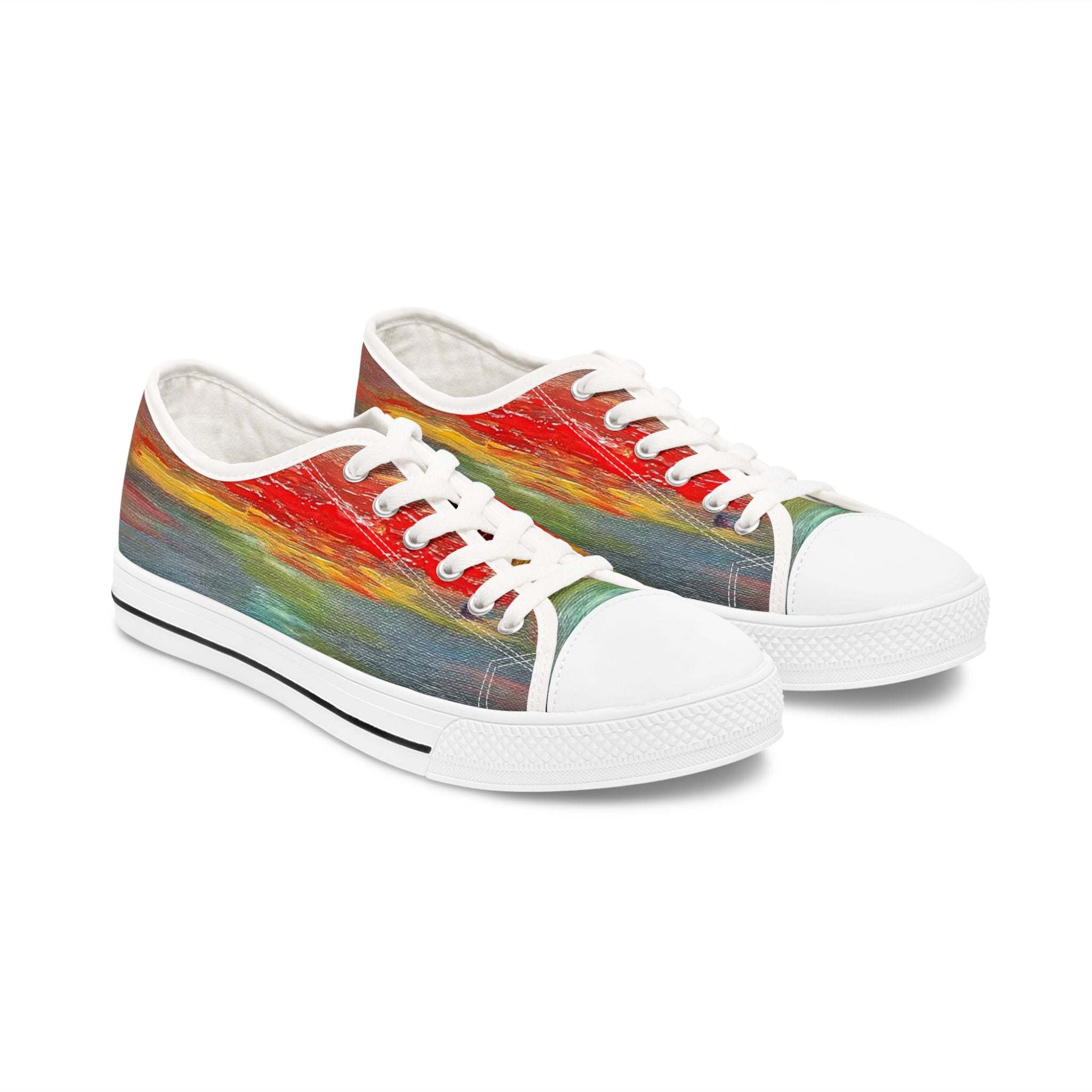 Women's Low Top Sneakers — Colorful Abstract Watercolor Canvas Shoes