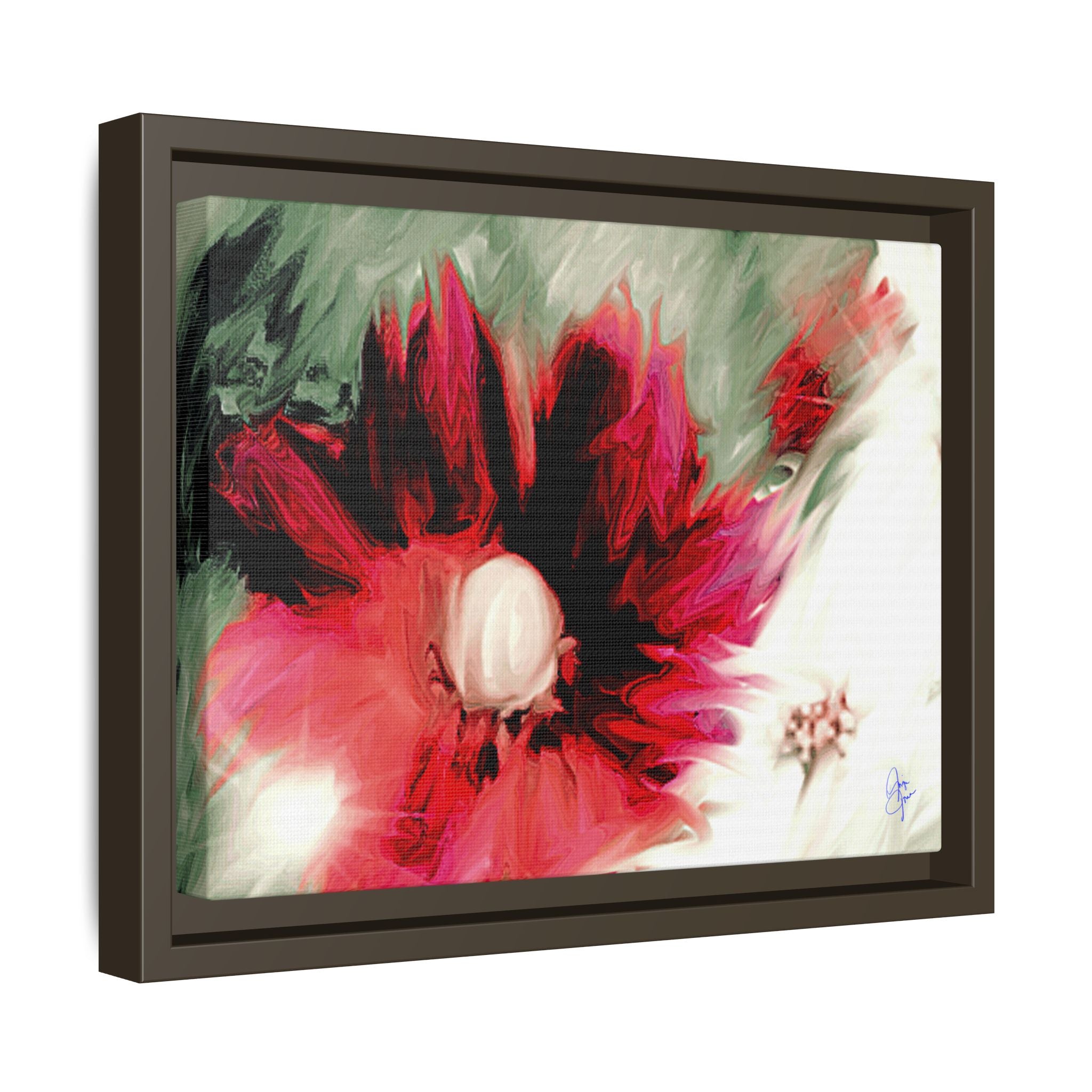 Framed Matte Canvas Print — Blurred Red & White Floral Art