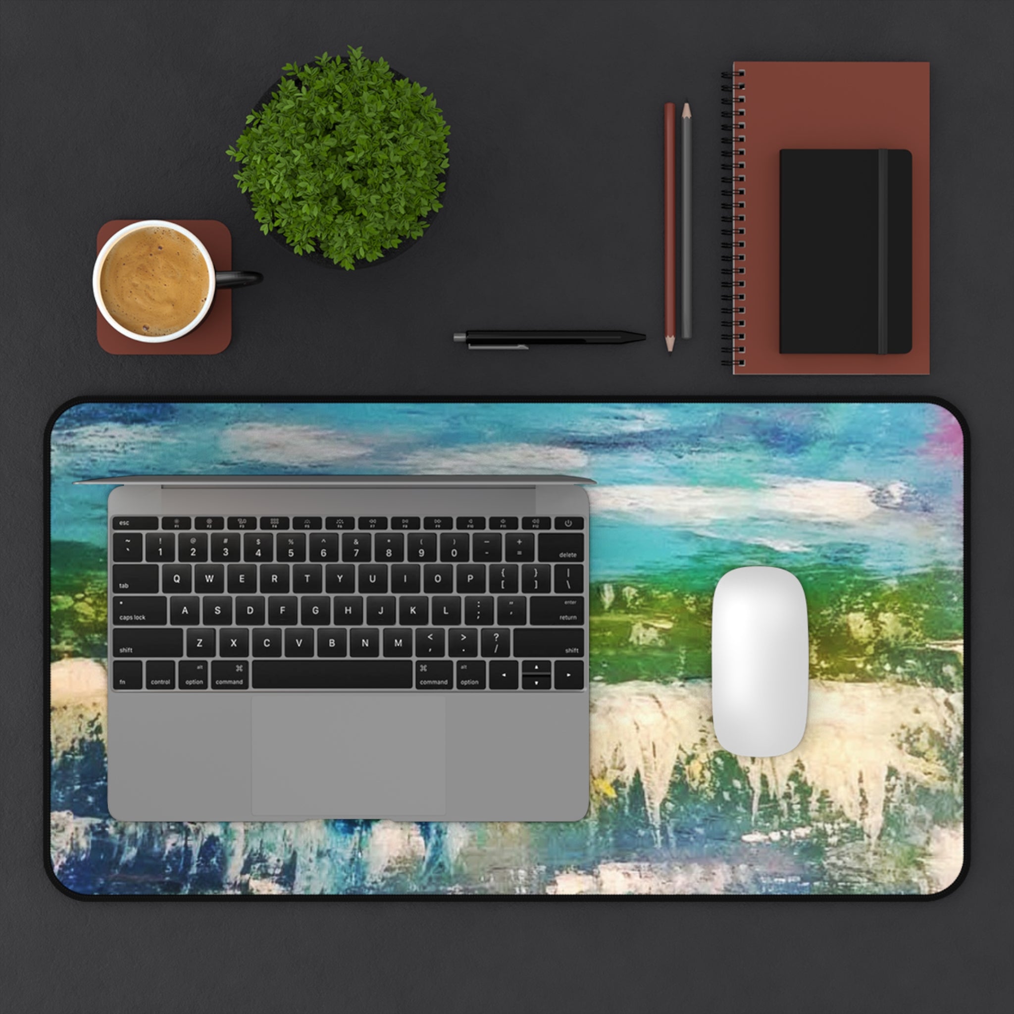 Abstract Ocean Breeze Desk Mat — Blue Green Coastal Art Mouse Pad