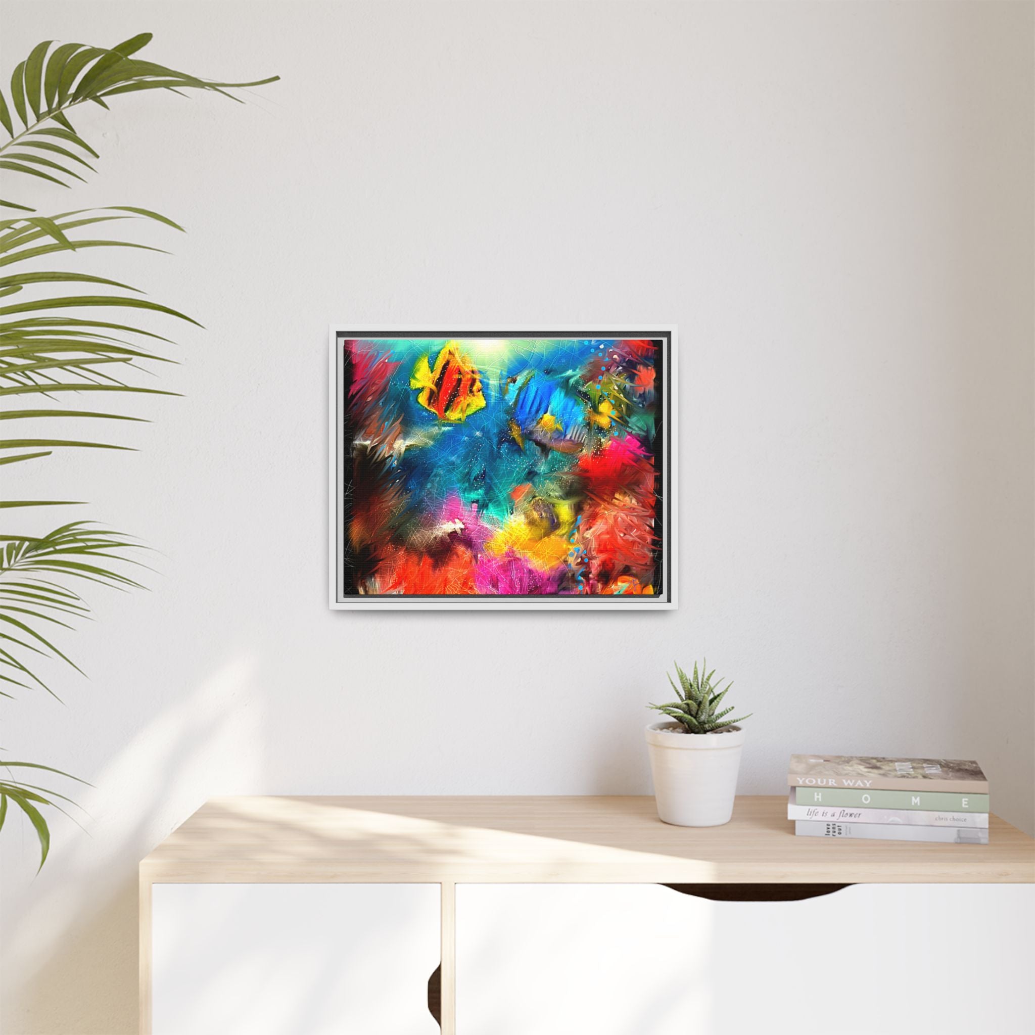 Framed Abstract Color Explosion Canvas — Vibrant Multi‑Color Wall Art
