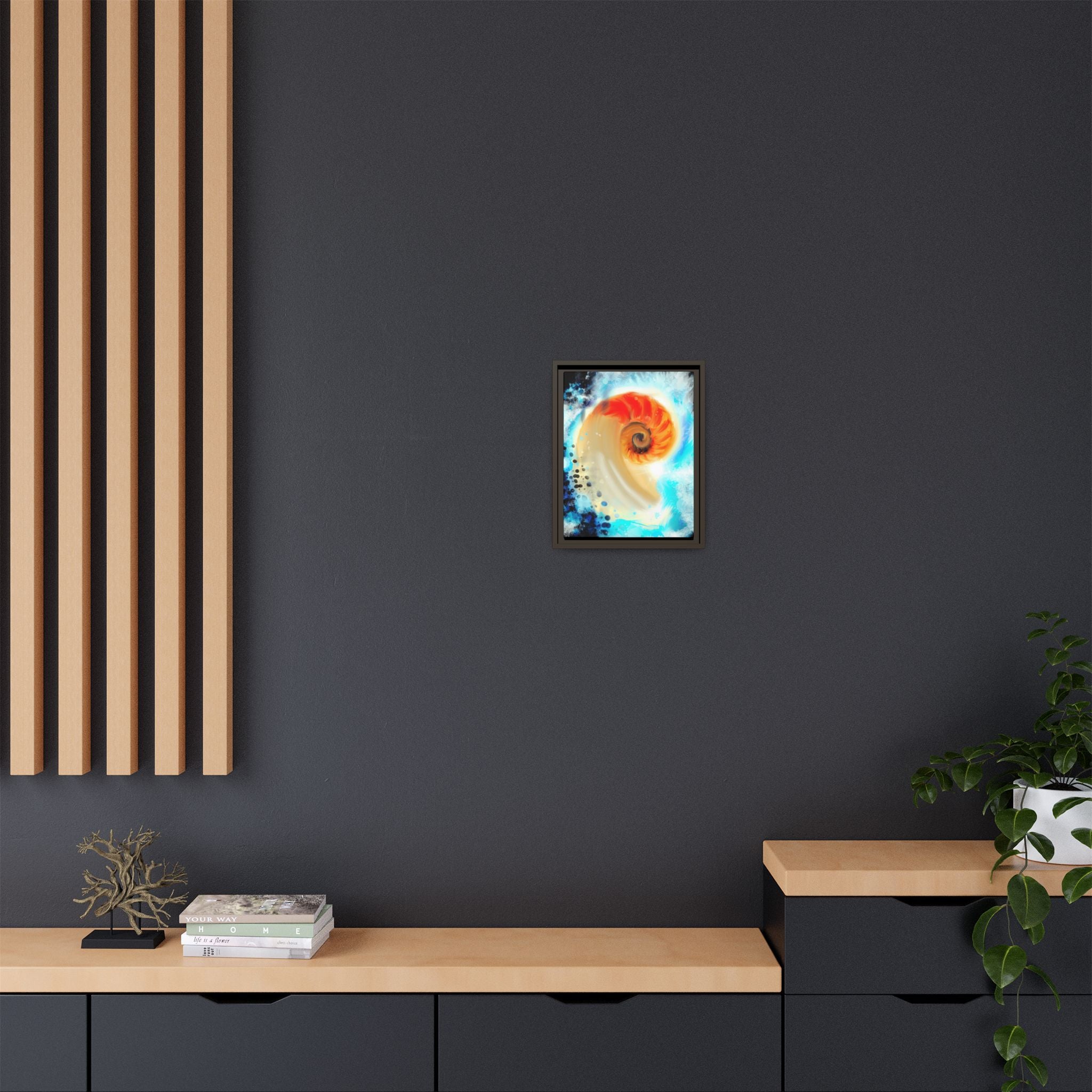 Framed Abstract Spiral Canvas Art — Vibrant Nautical Wave Print