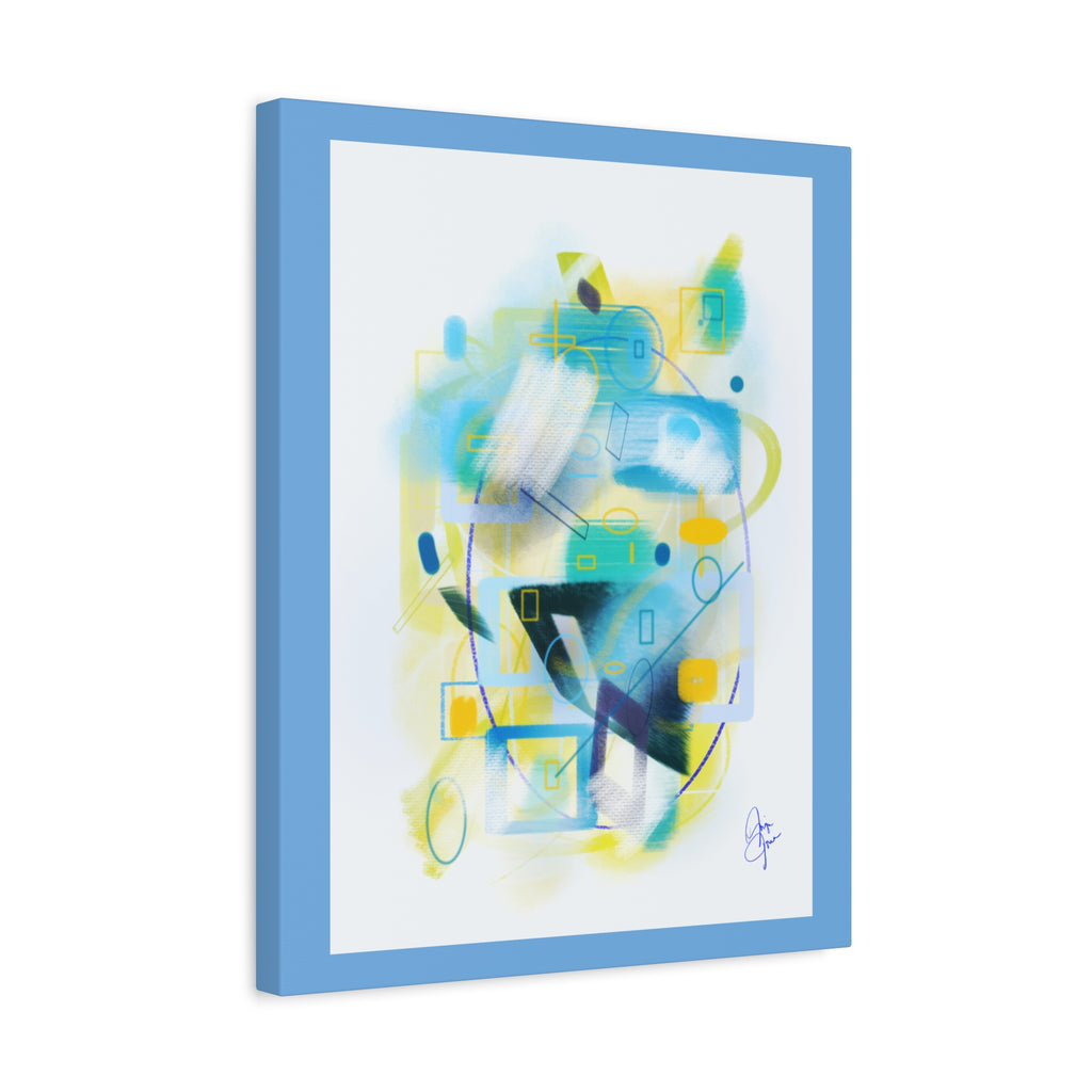 Abstract Blue & Yellow Geometry Canvas Print — Modern Stretched Wall Art