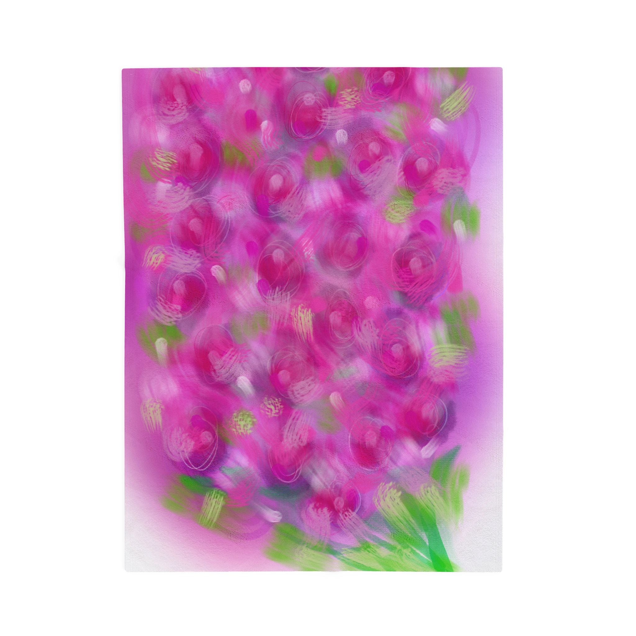 Velveteen Plush Blanket — Pink Rose Garden Floral Throw