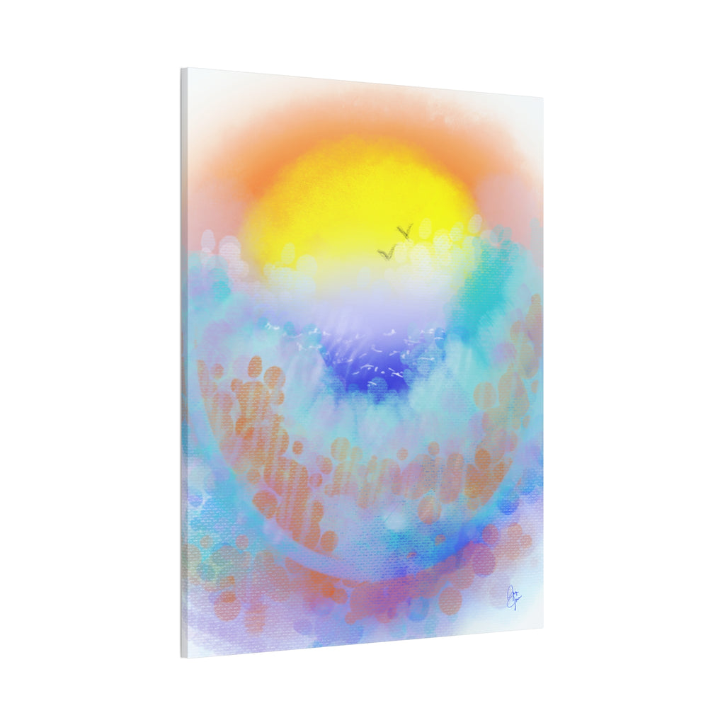 Sunrise Seascape Canvas Wall Art – Pastel Ocean Waves with Birds