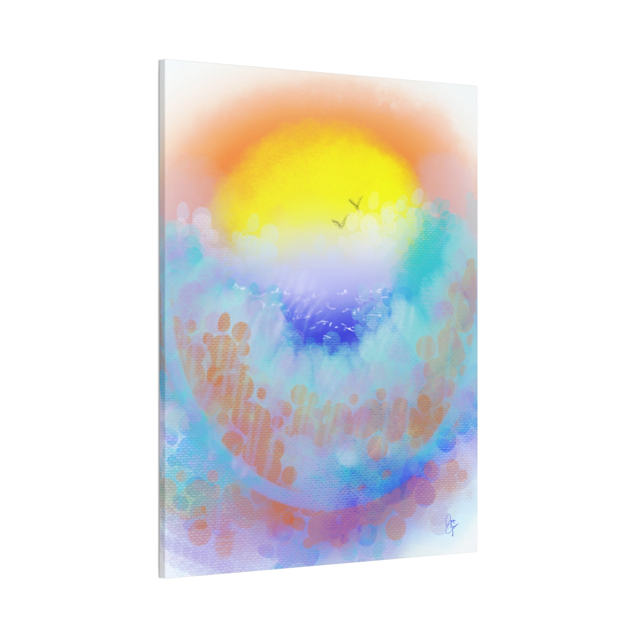 Sunrise Seascape Canvas Wall Art – Pastel Ocean Waves with Birds