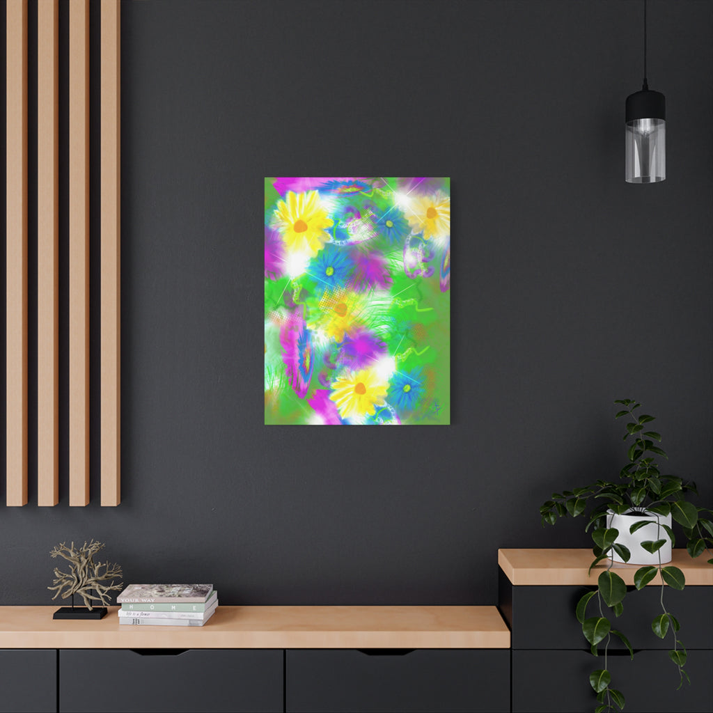 Bright Floral Abstract Matte Canvas Wall Art — Vibrant Daisy Pop