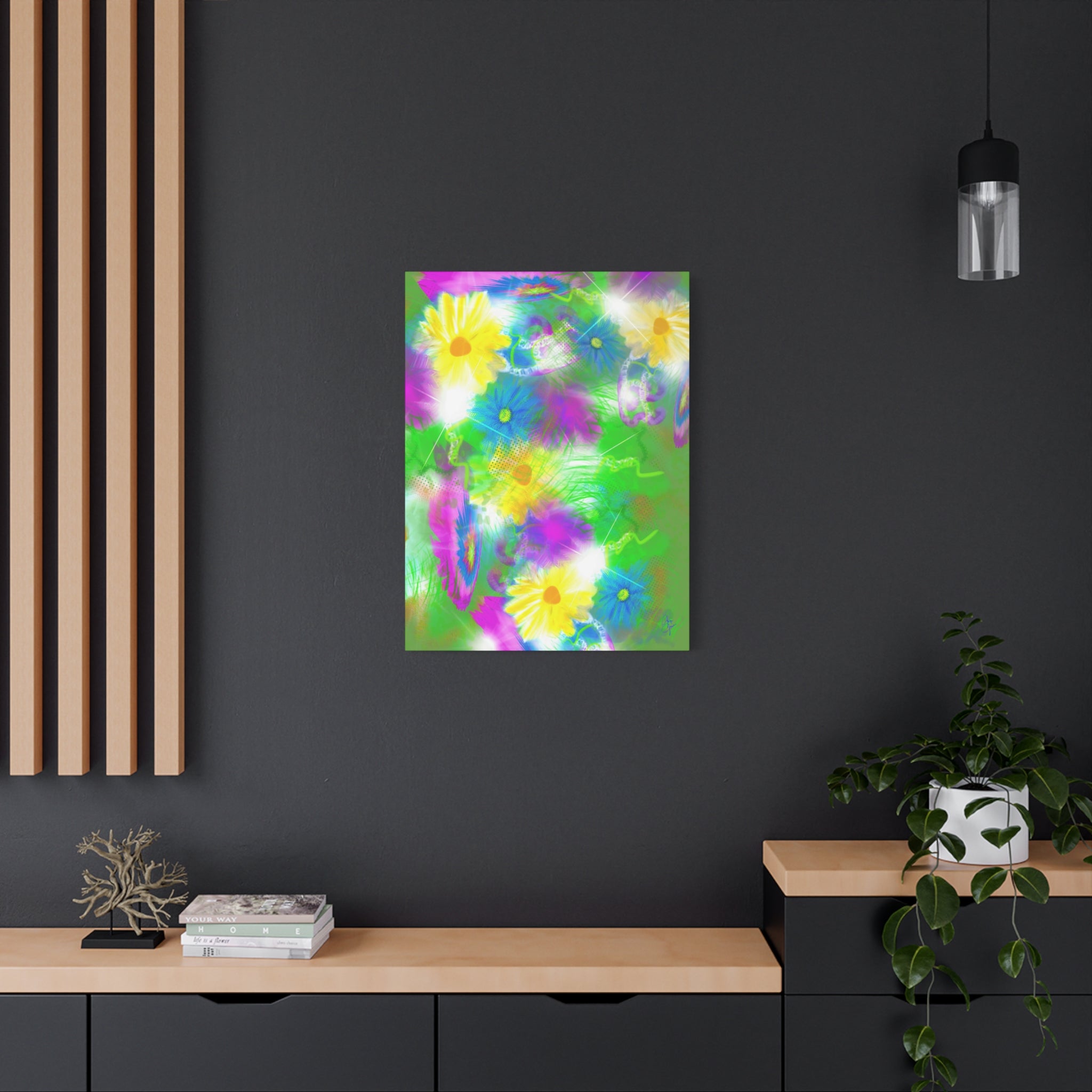 Bright Floral Abstract Matte Canvas Wall Art — Vibrant Daisy Pop