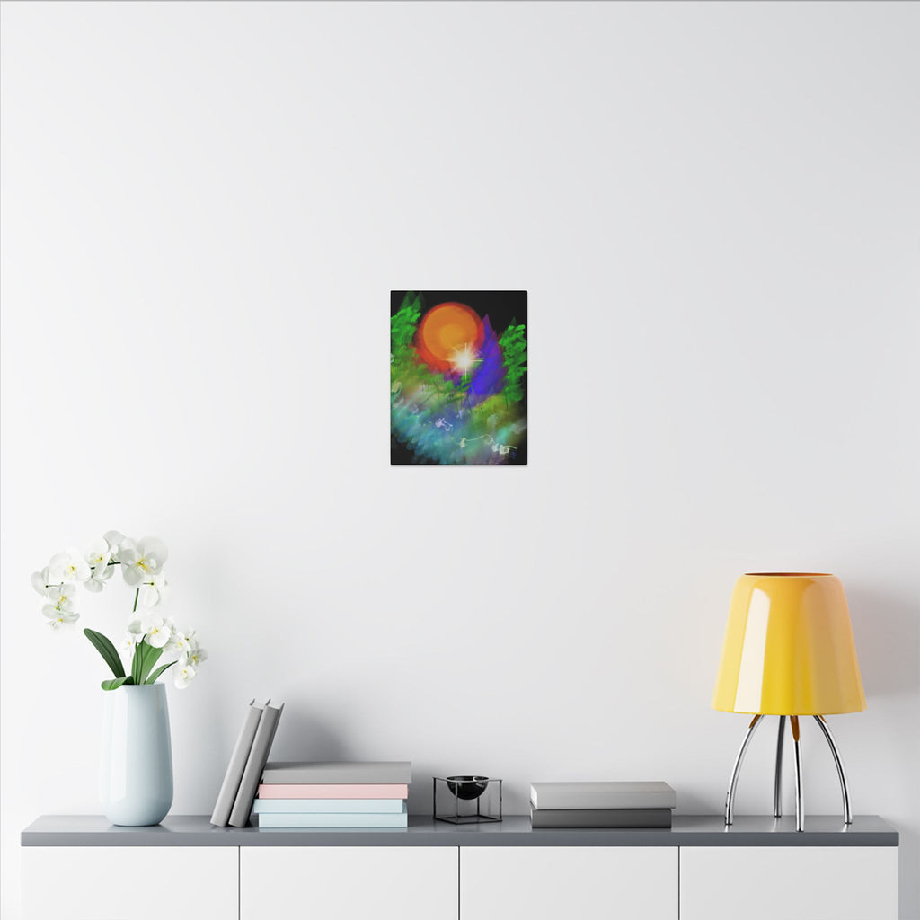 Sunburst Forest Matte Canvas Wall Art — Abstract Nature Landscape
