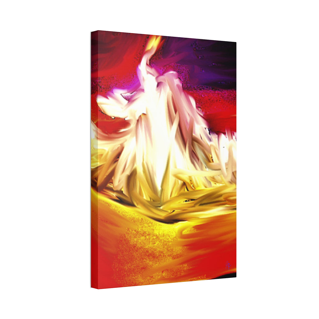Abstract Campfire Canvas Print — Vibrant Red & Gold Stretched Wall Art