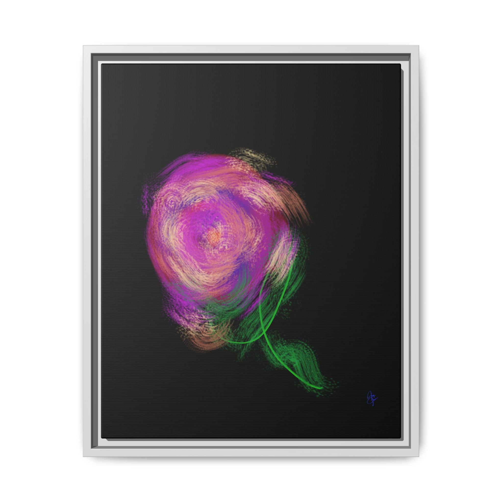 Abstract Rose Swirl Matte Framed Canvas — Multicolor Floral Wall Art