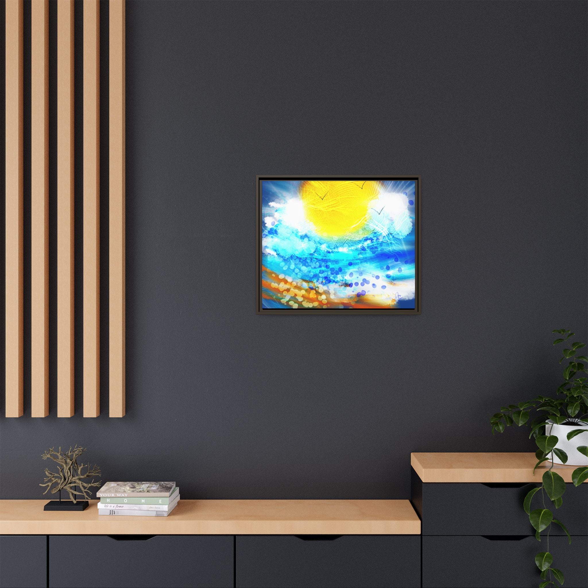 Sunshine Shore Matte Canvas Framed Wall Art — Bright Abstract Beach Print