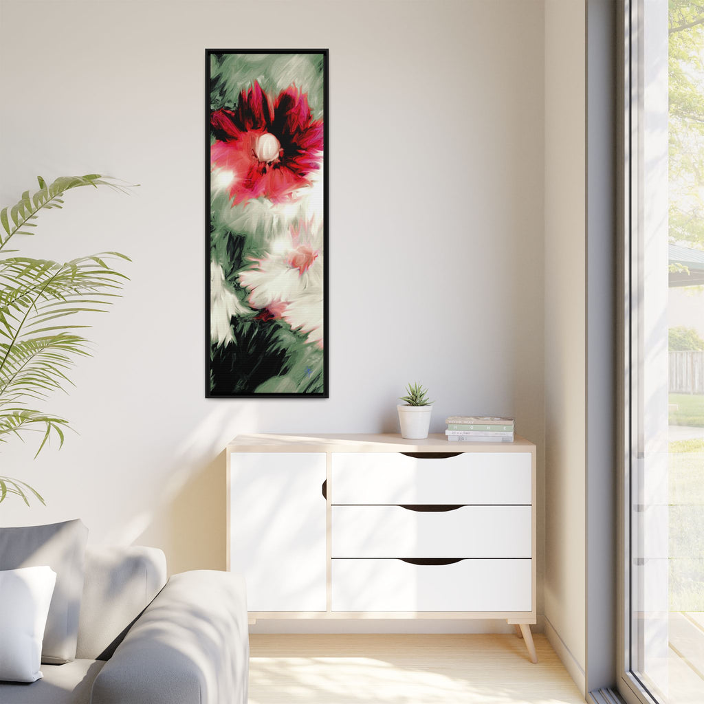 Framed Matte Canvas Print — Blurred Red & White Floral Art