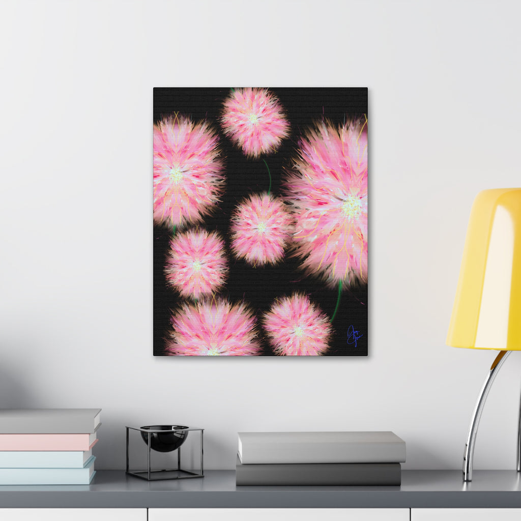 Pink Dandelion Burst Canvas Print — Stretched 1.5" Floral Wall Art