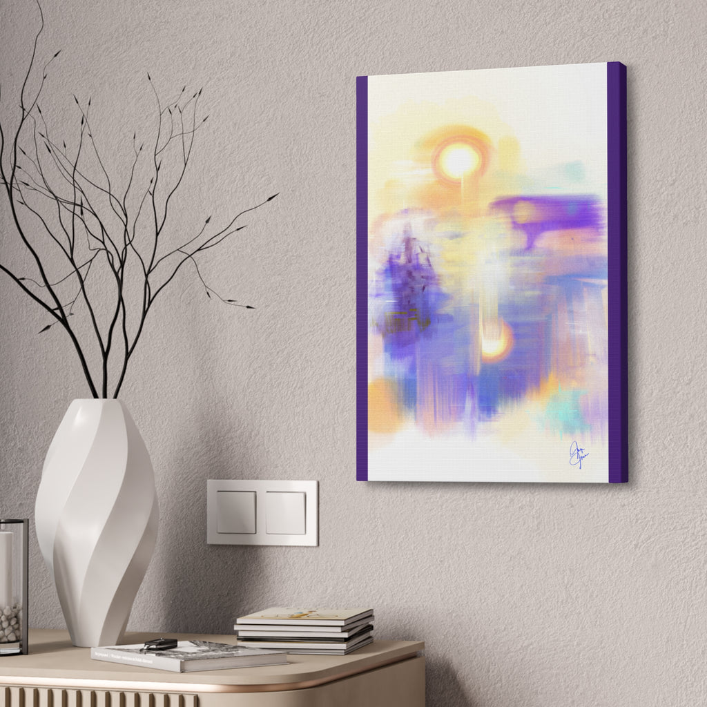 Abstract Sunrise Canvas Print — Ethereal Purple & Gold Stretched Wall Art (1.5" Depth)