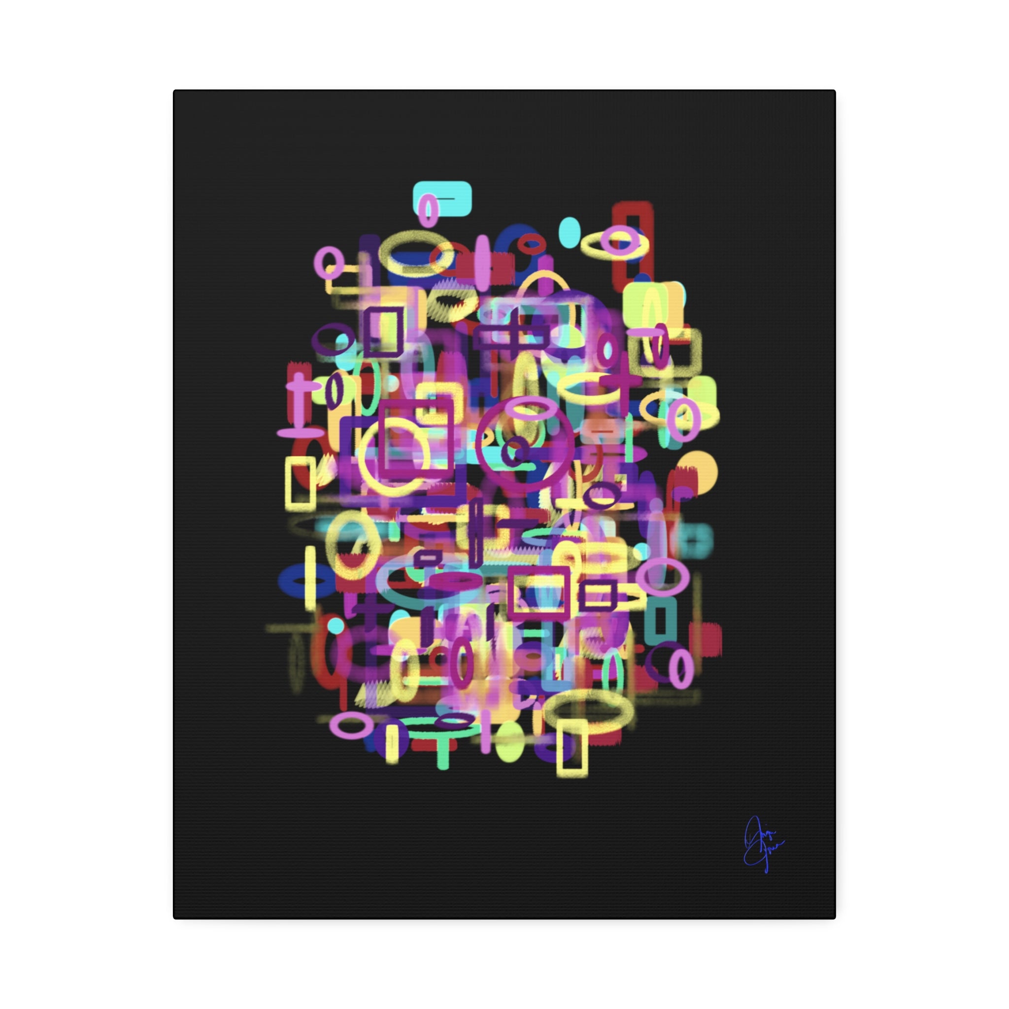 Abstract Neon Shapes Canvas Print — Colorful Geometric Wall Art on Black