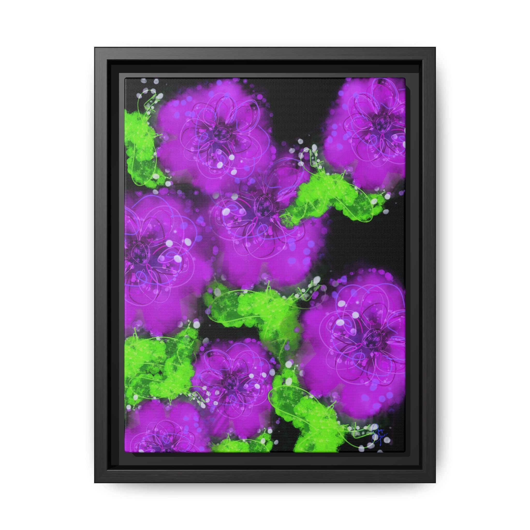 Framed Floral Canvas Print — Matte Multi-Color Blooms Wall Art