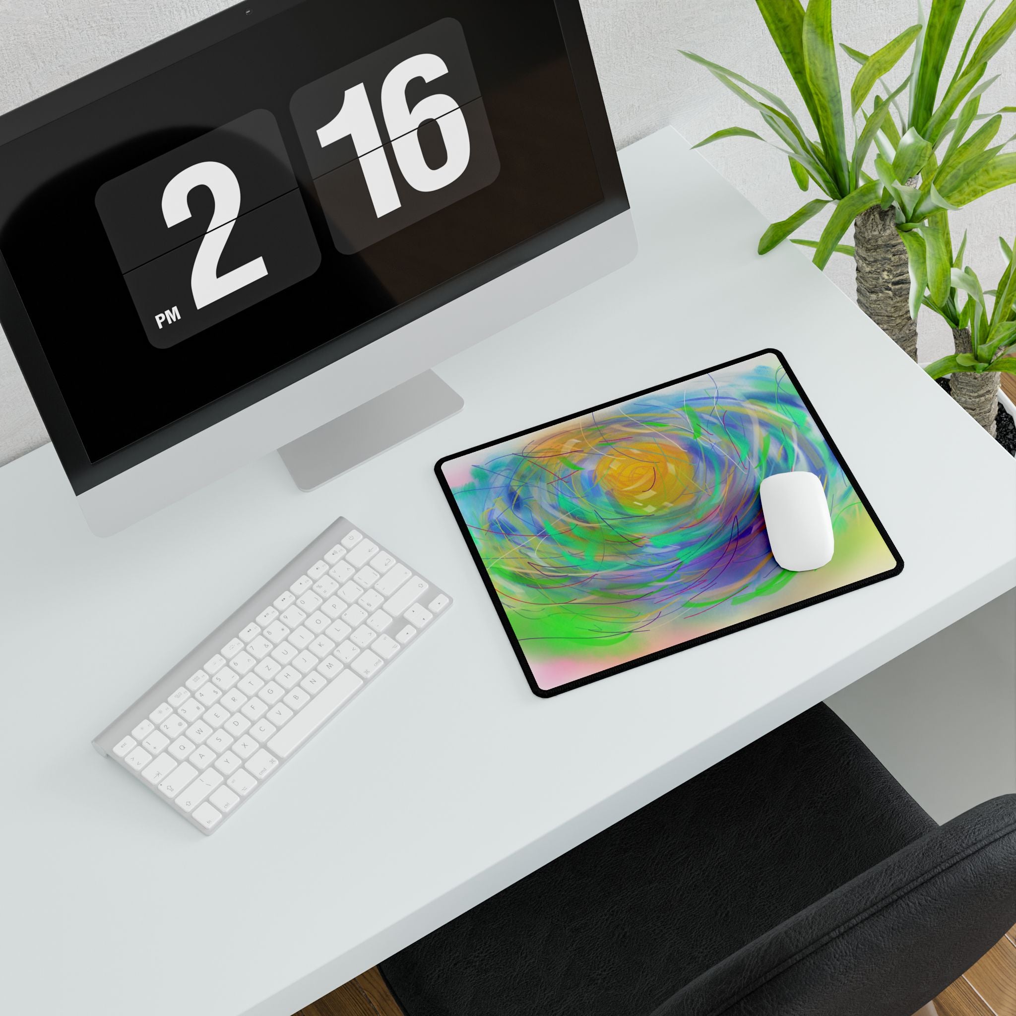 Abstract Sunrise Desk Mat — Colorful Swirl Mouse Pad for Home Office & Gaming