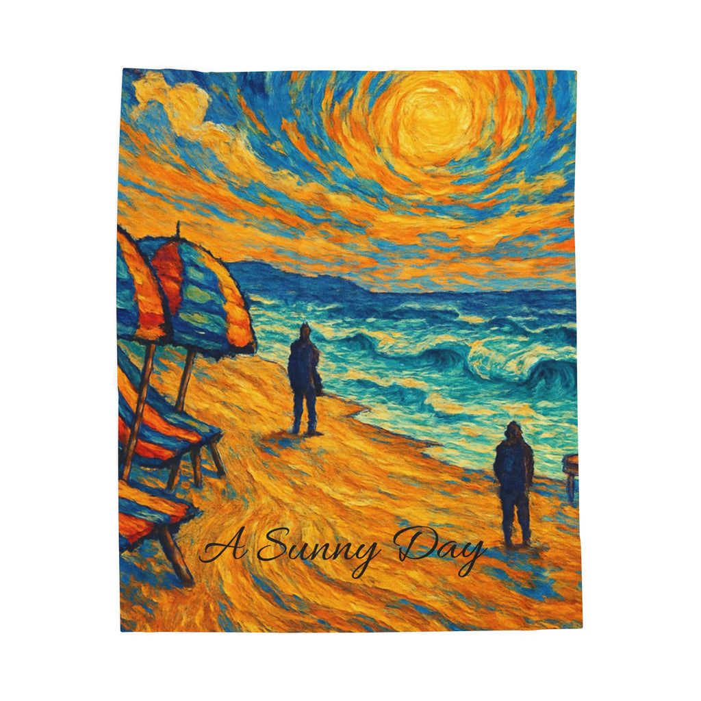 Velveteen Plush Blanket — 'A Sunny Day' Impressionist Beach Throw