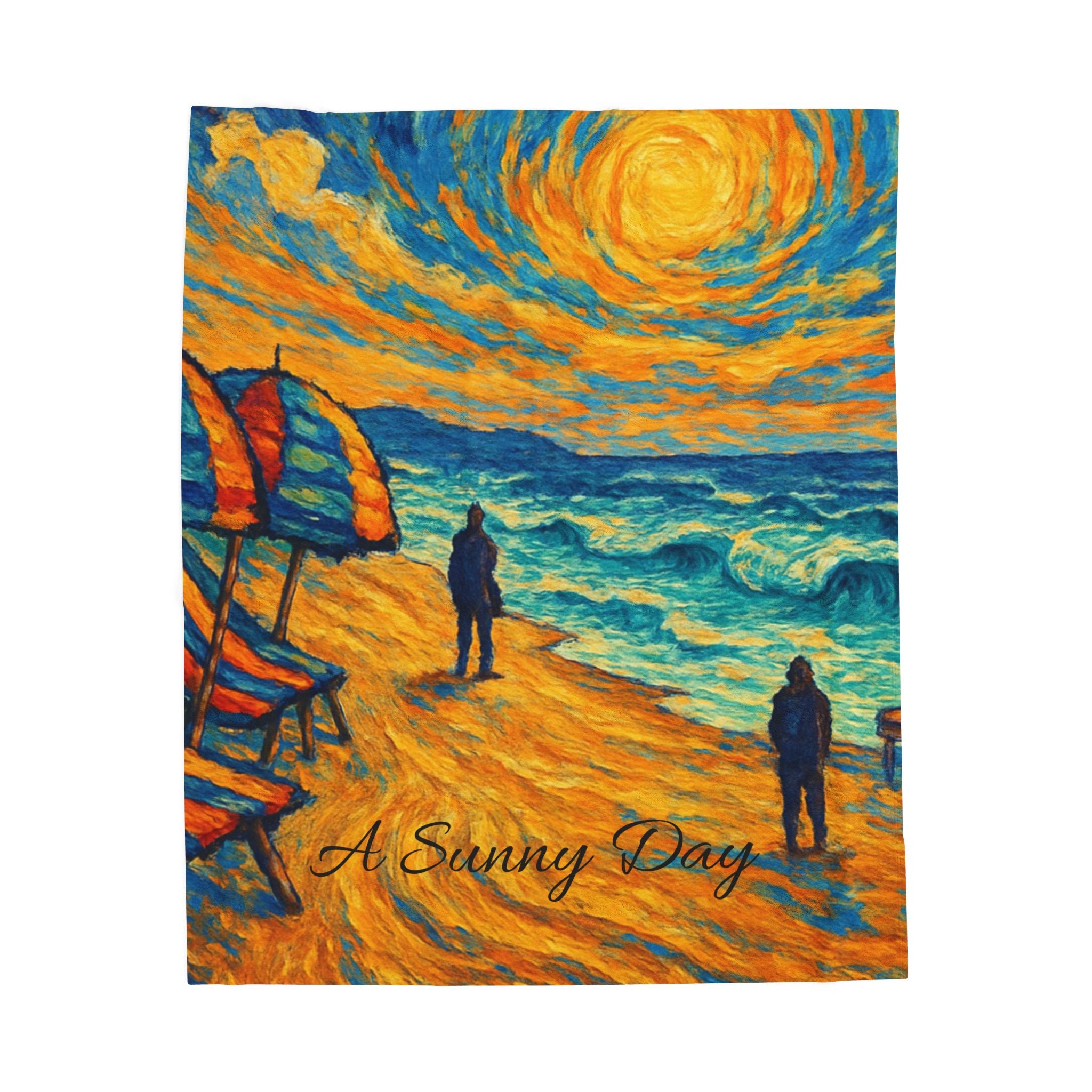 Velveteen Plush Blanket — 'A Sunny Day' Impressionist Beach Throw