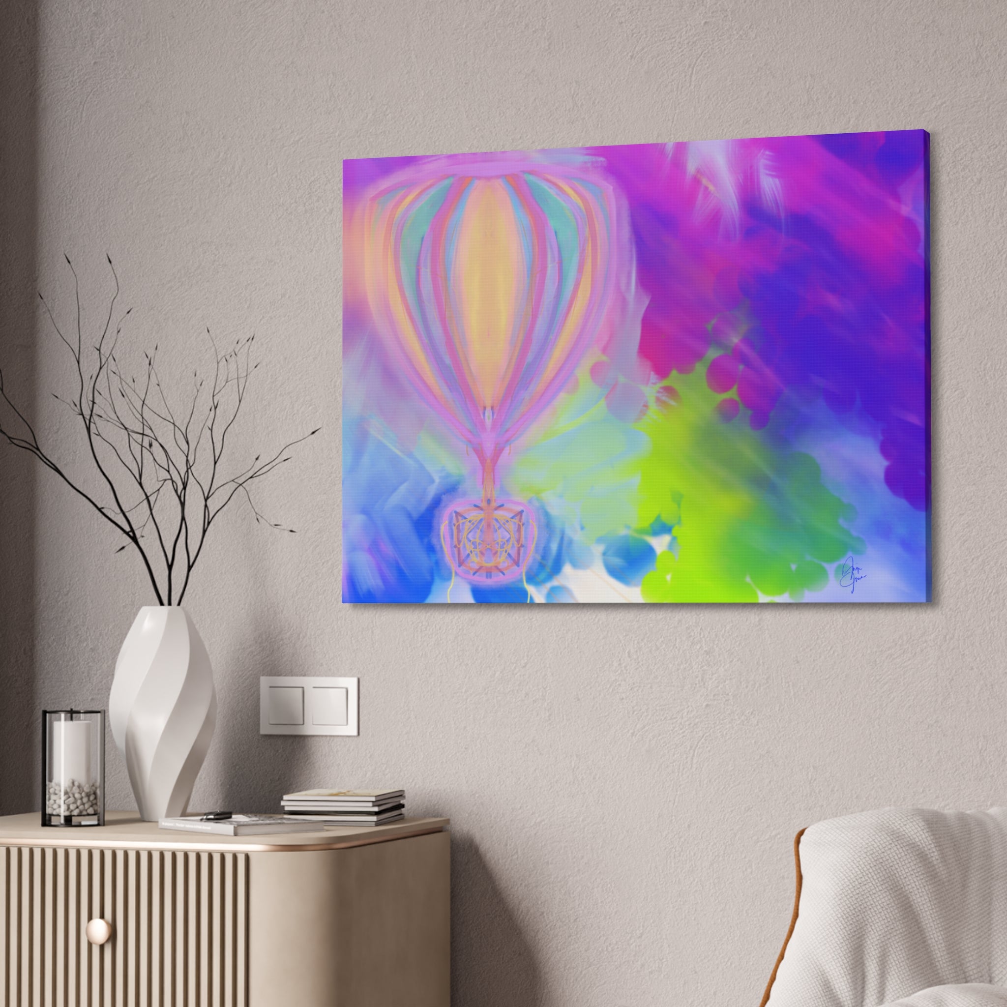 Whimsical Hot Air Balloon Kids Canvas Art — Bright Stretched Wall Decor