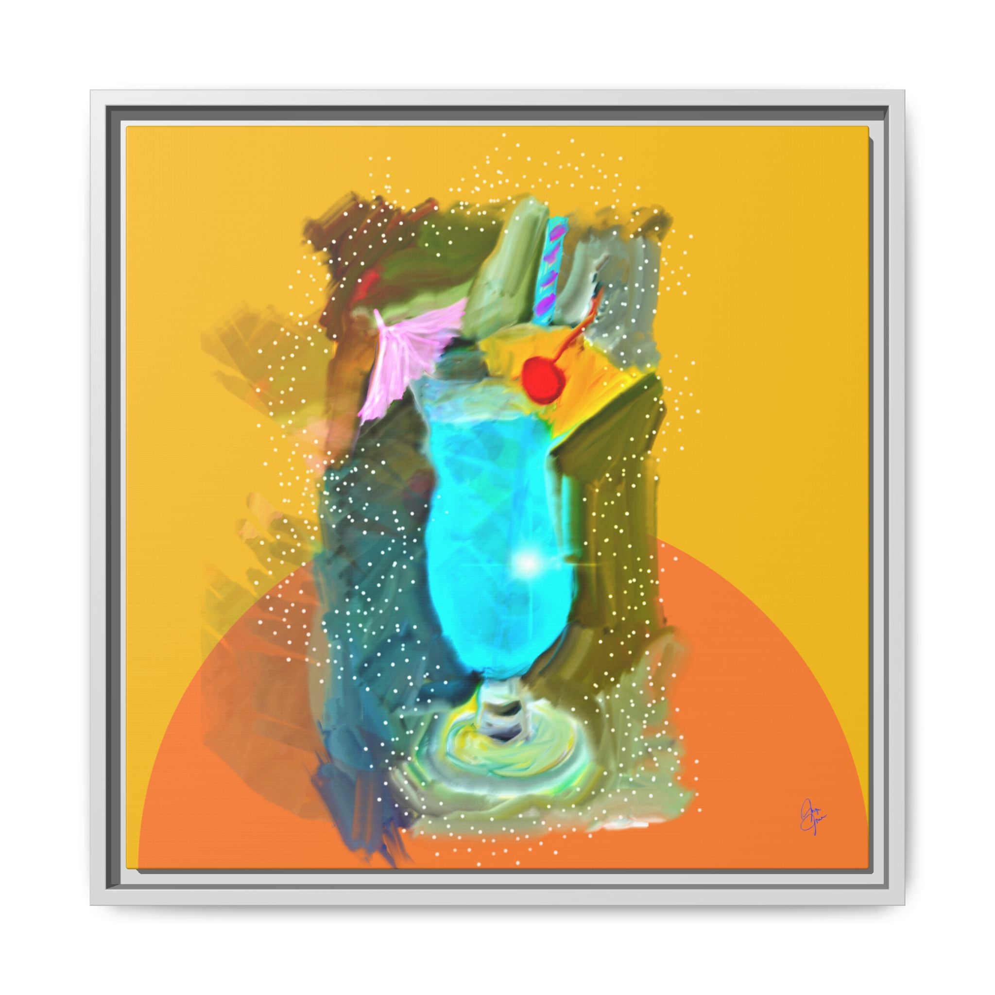 Tropical Blue Cocktail Canvas Print — Framed Matte Bar Art