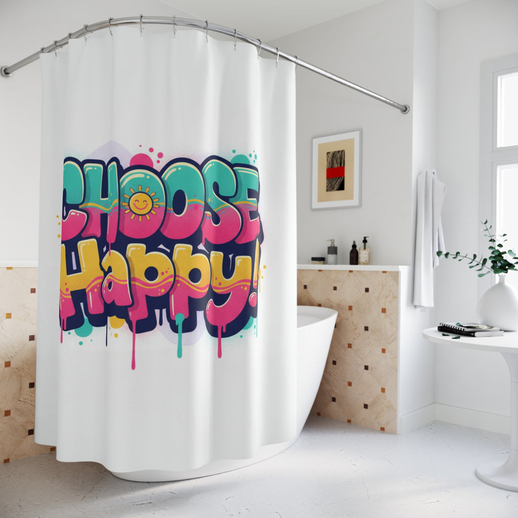 Shower Curtain - 'Choose Happy' Colorful Graffiti Bathroom Decor