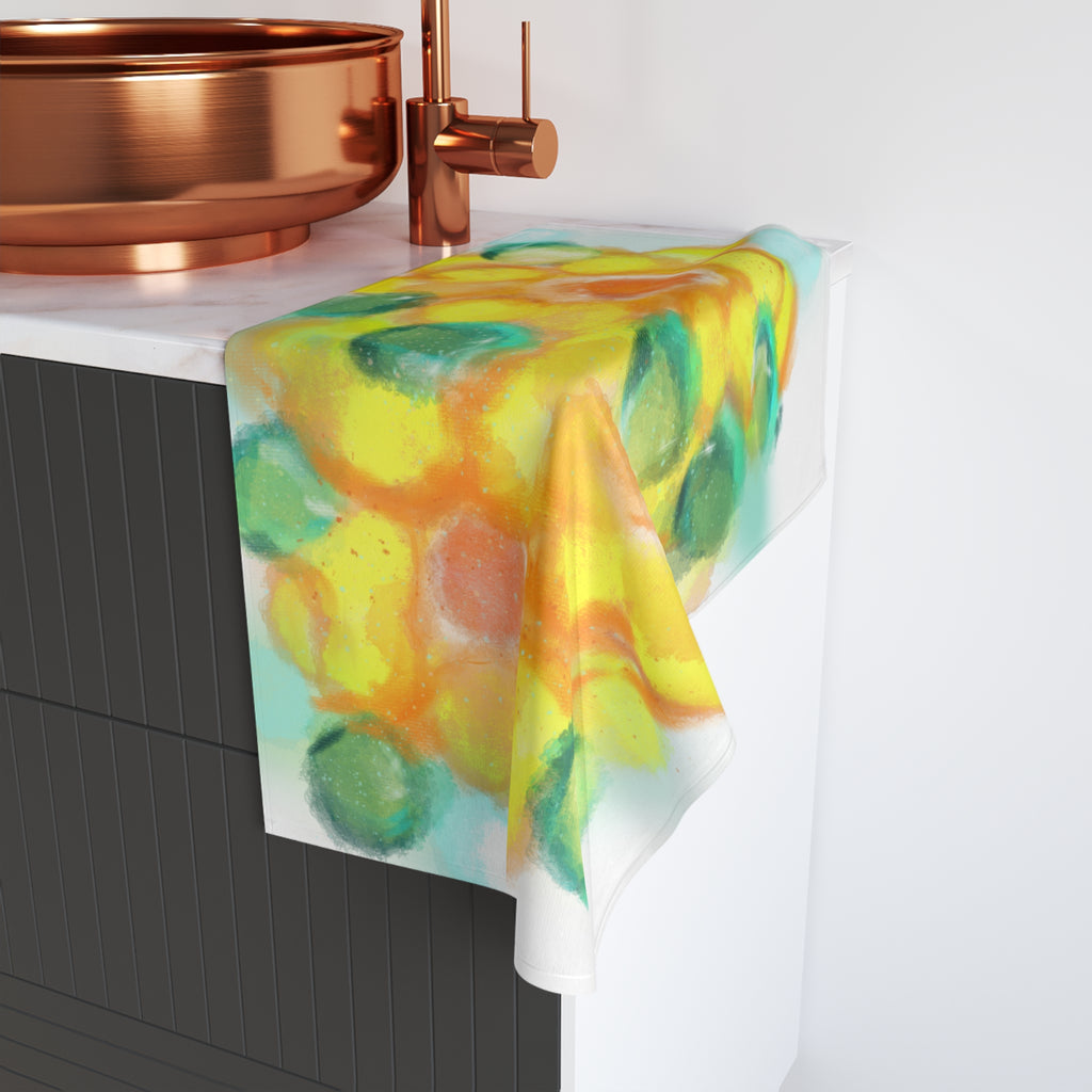 Sunburst Floral Hand Towel — Bright Watercolor Yellow Bouquet