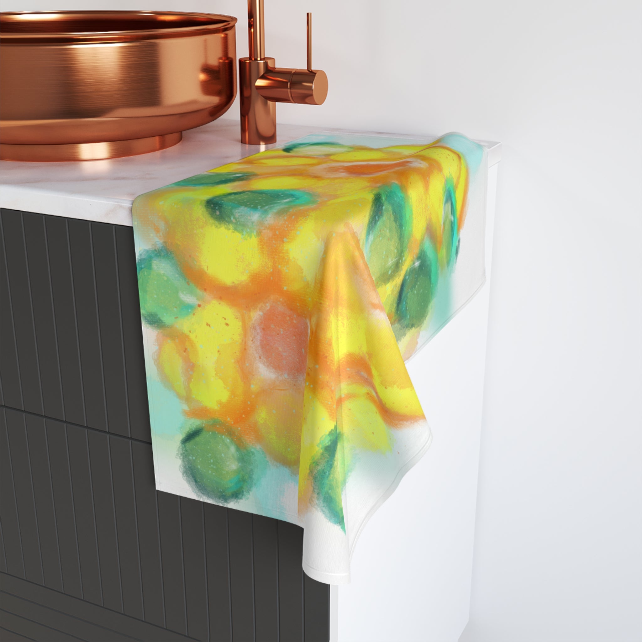Sunburst Floral Hand Towel — Bright Watercolor Yellow Bouquet