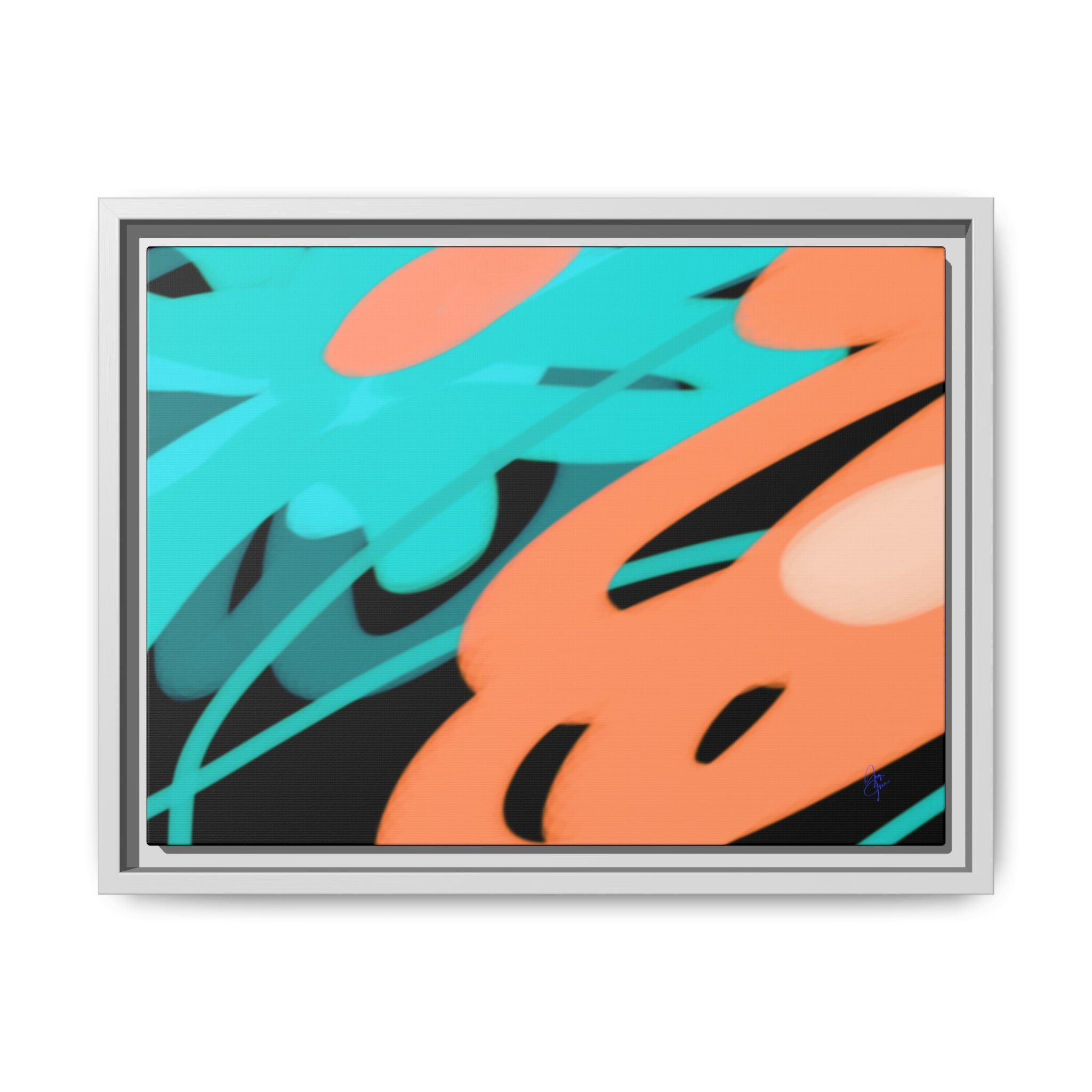 Abstract Teal & Coral Splash Framed Canvas