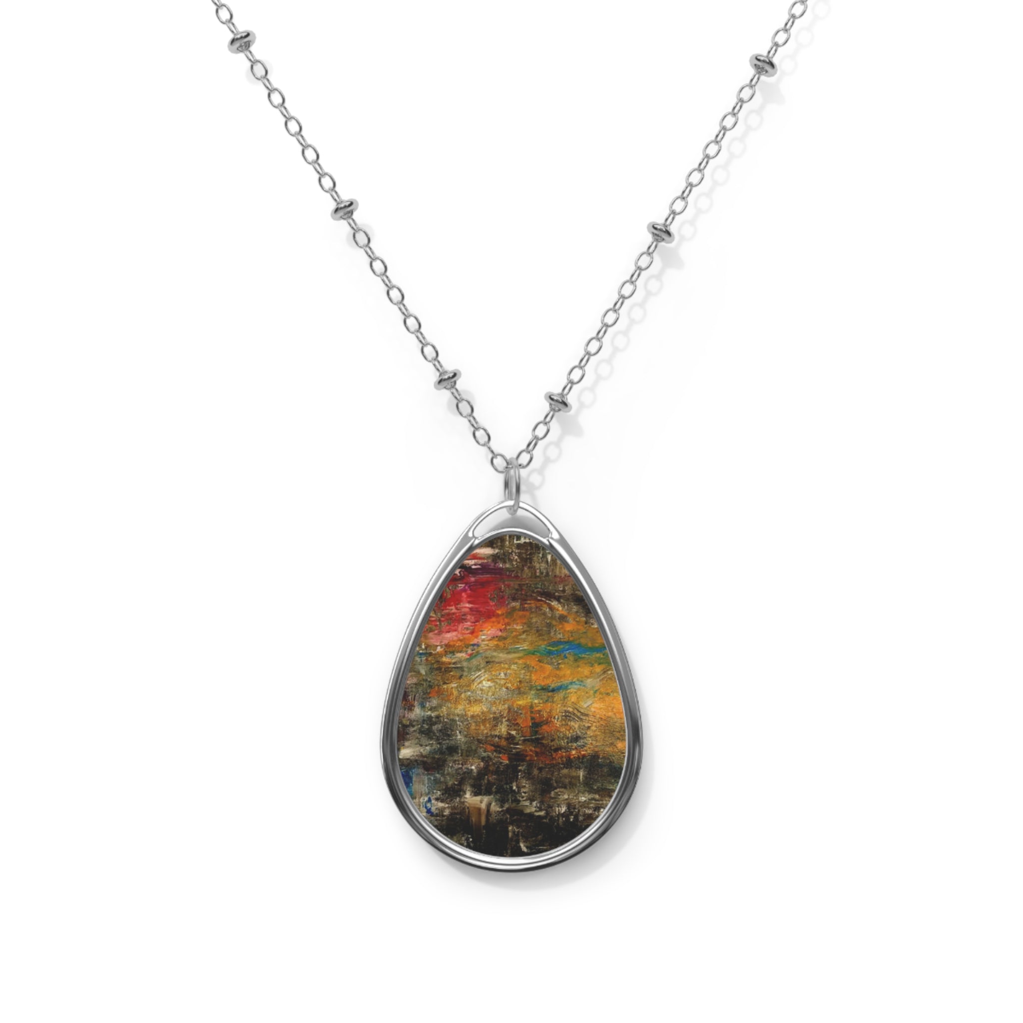 Abstract Sunset Oval Necklace — Artistic Teardrop Pendant Necklace