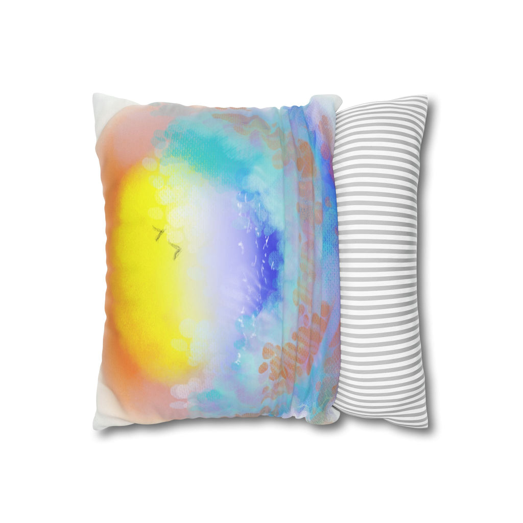 Sunrise Dreams Faux Suede Pillowcase — Pastel Beach Watercolor Throw Pillow Cover