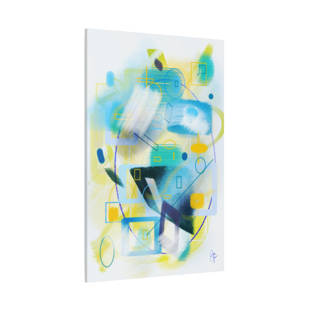 Abstract Blue & Yellow Geometry Canvas Print — Modern Stretched Wall Art