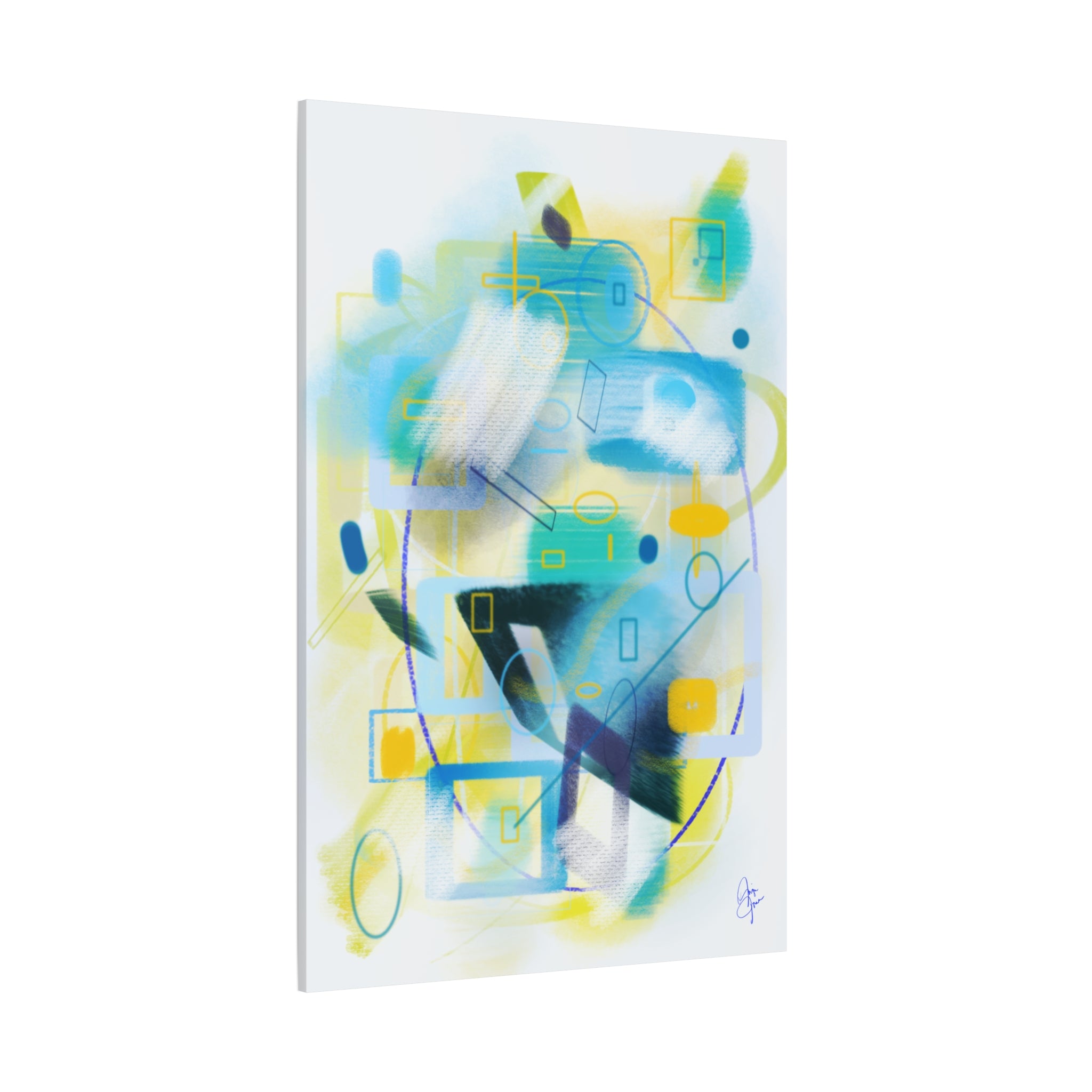 Abstract Blue & Yellow Geometry Canvas Print — Modern Stretched Wall Art