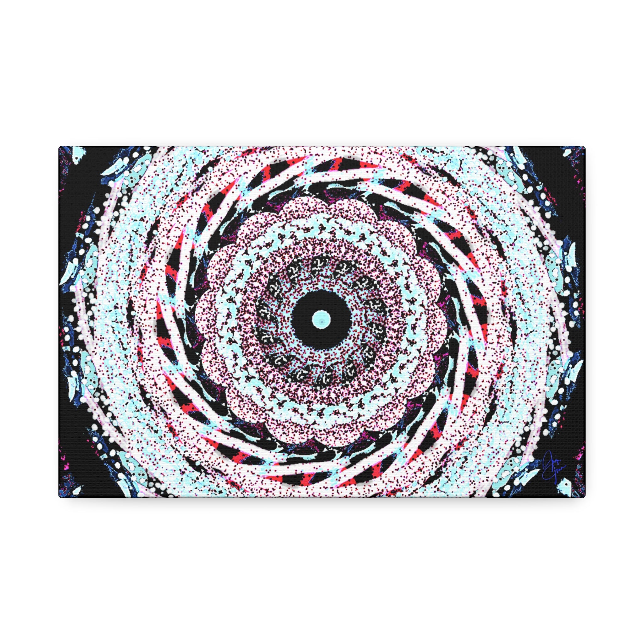 Mandala Kaleidoscope Canvas Wall Art — Psychedelic Pink & Teal Stretched Canvas (1.5")