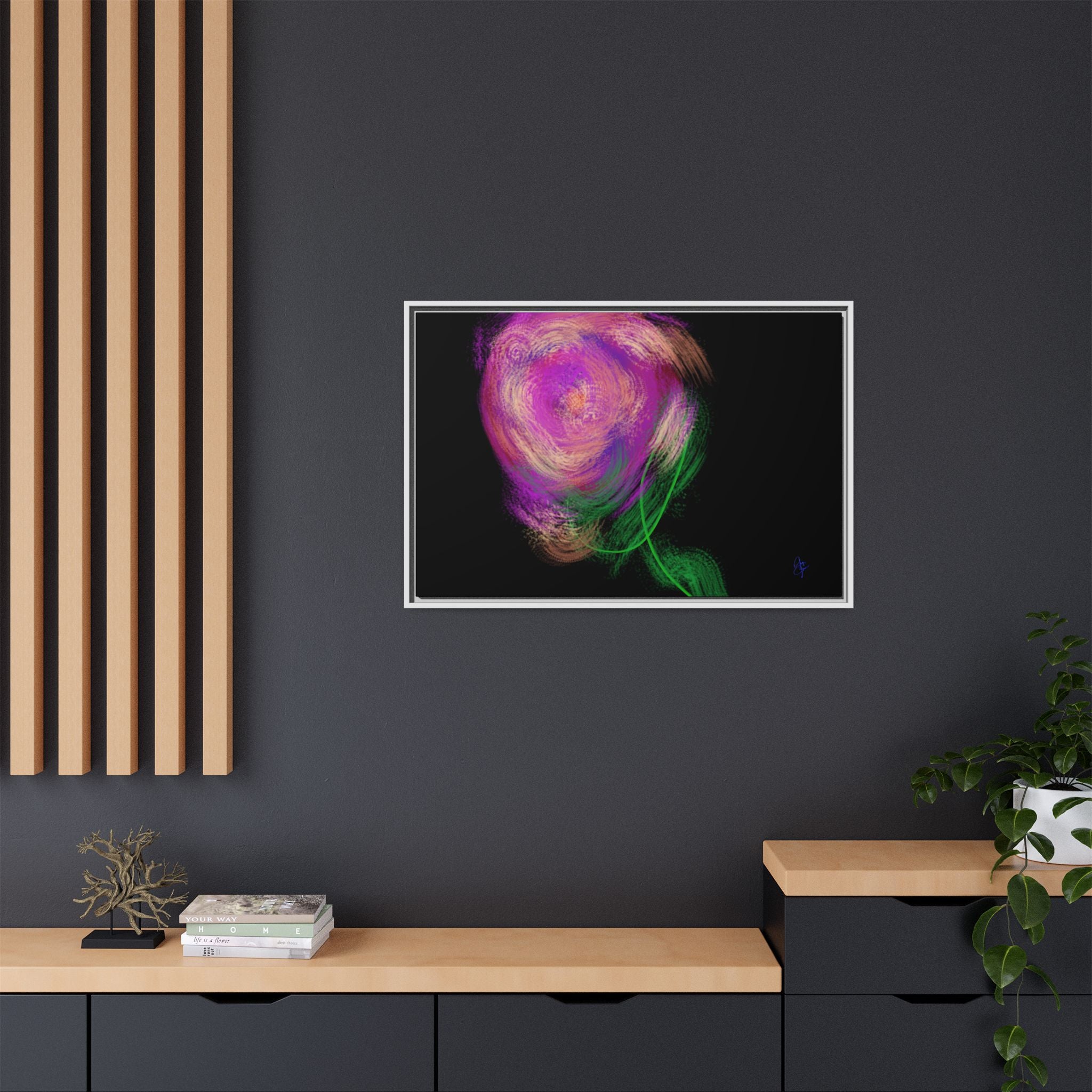 Abstract Rose Swirl Matte Framed Canvas — Multicolor Floral Wall Art