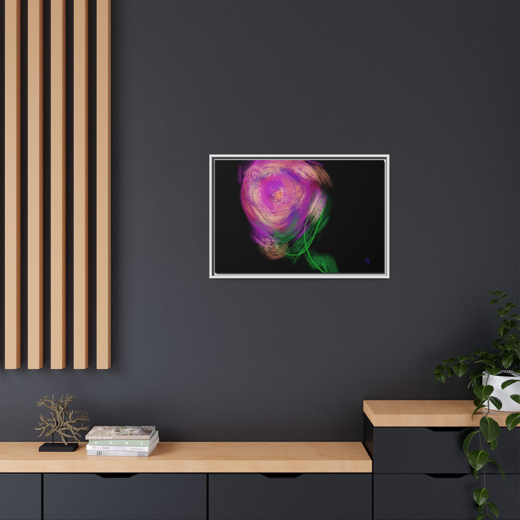 Abstract Rose Swirl Matte Framed Canvas — Multicolor Floral Wall Art