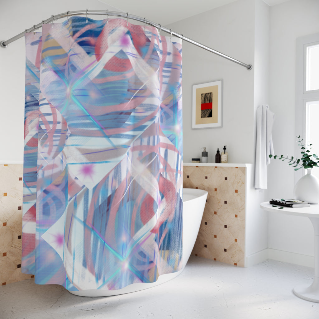 Abstract Pastel Waves Shower Curtain — Iridescent Geometric Bathroom Decor