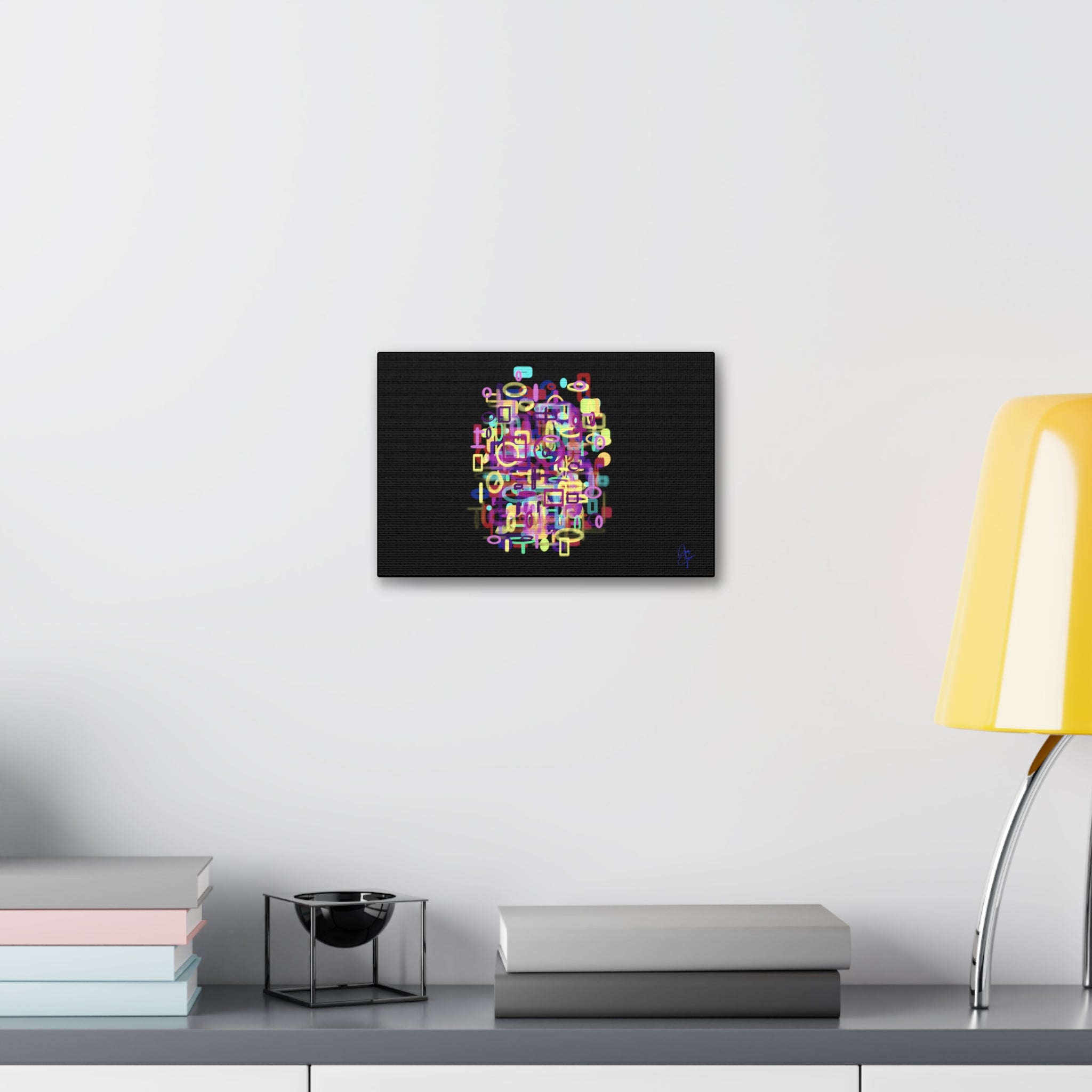 Abstract Neon Shapes Canvas Print — Colorful Geometric Wall Art on Black