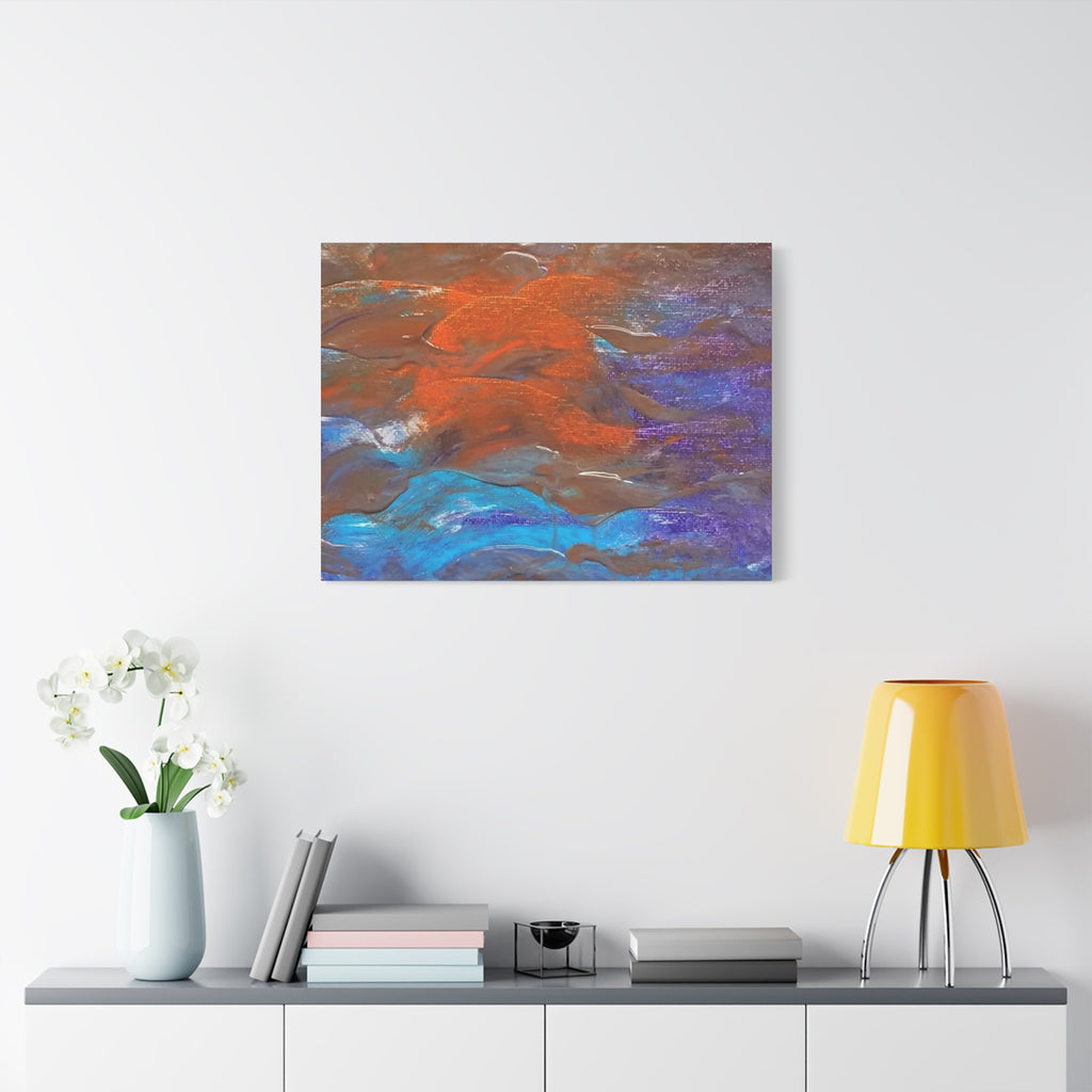 Abstract Ocean Waves Matte Canvas Art - Blue & Orange Textured Stretched Canvas