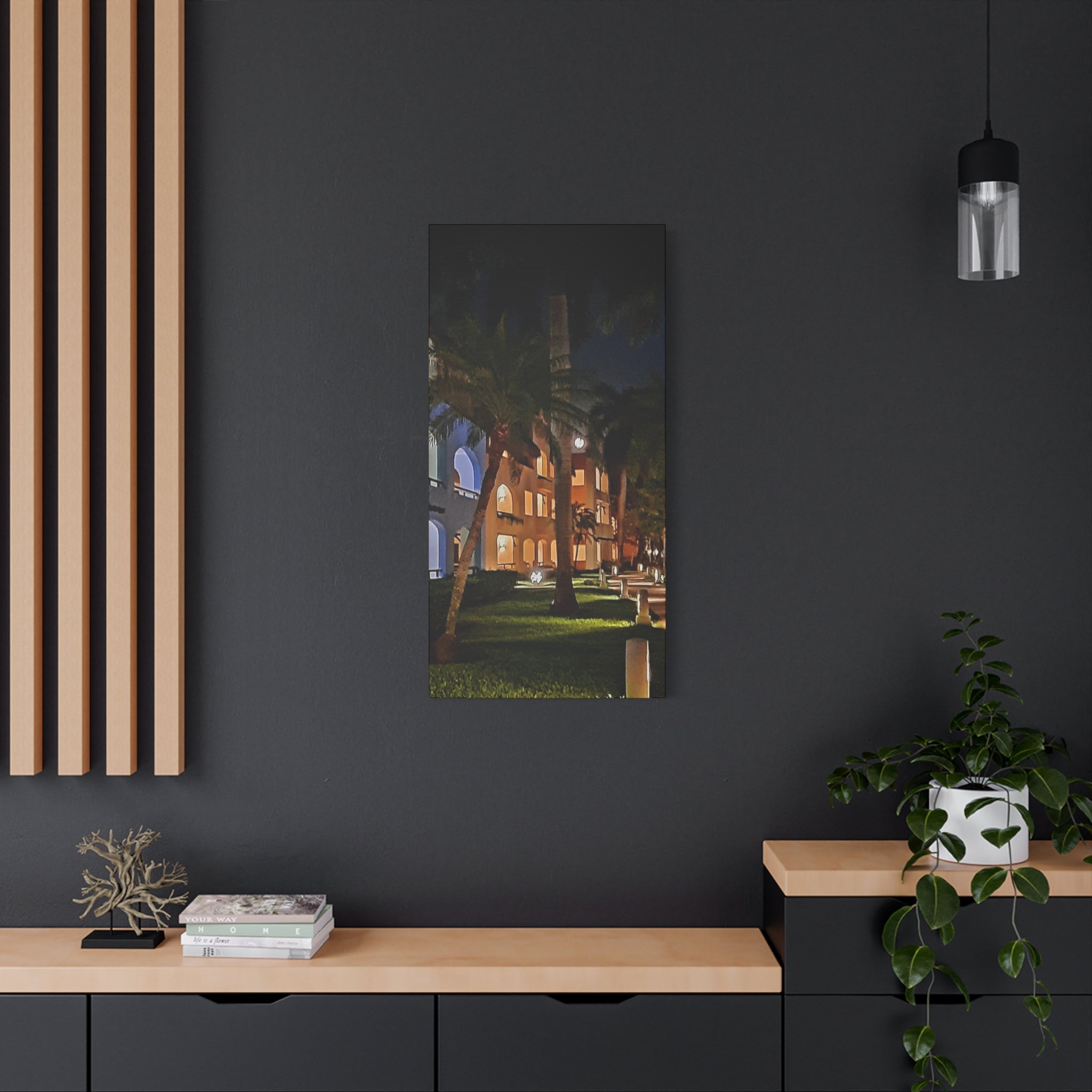 Tropical Night Hotel Matte Canvas Wall Art