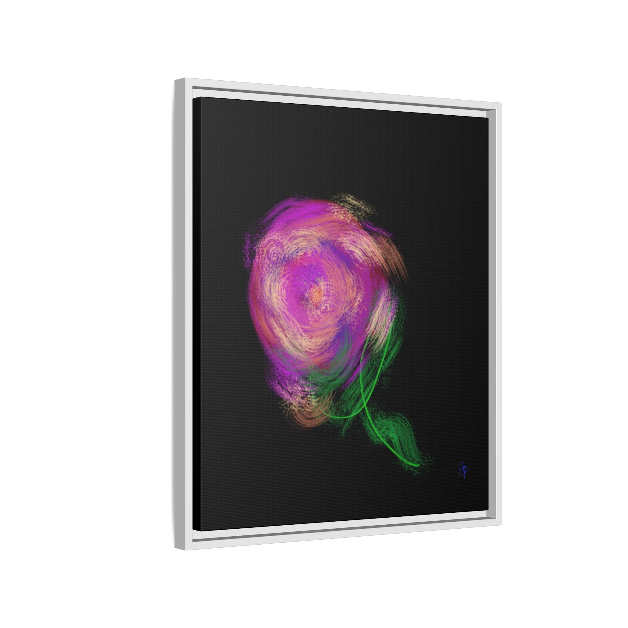 Abstract Rose Swirl Matte Framed Canvas — Multicolor Floral Wall Art