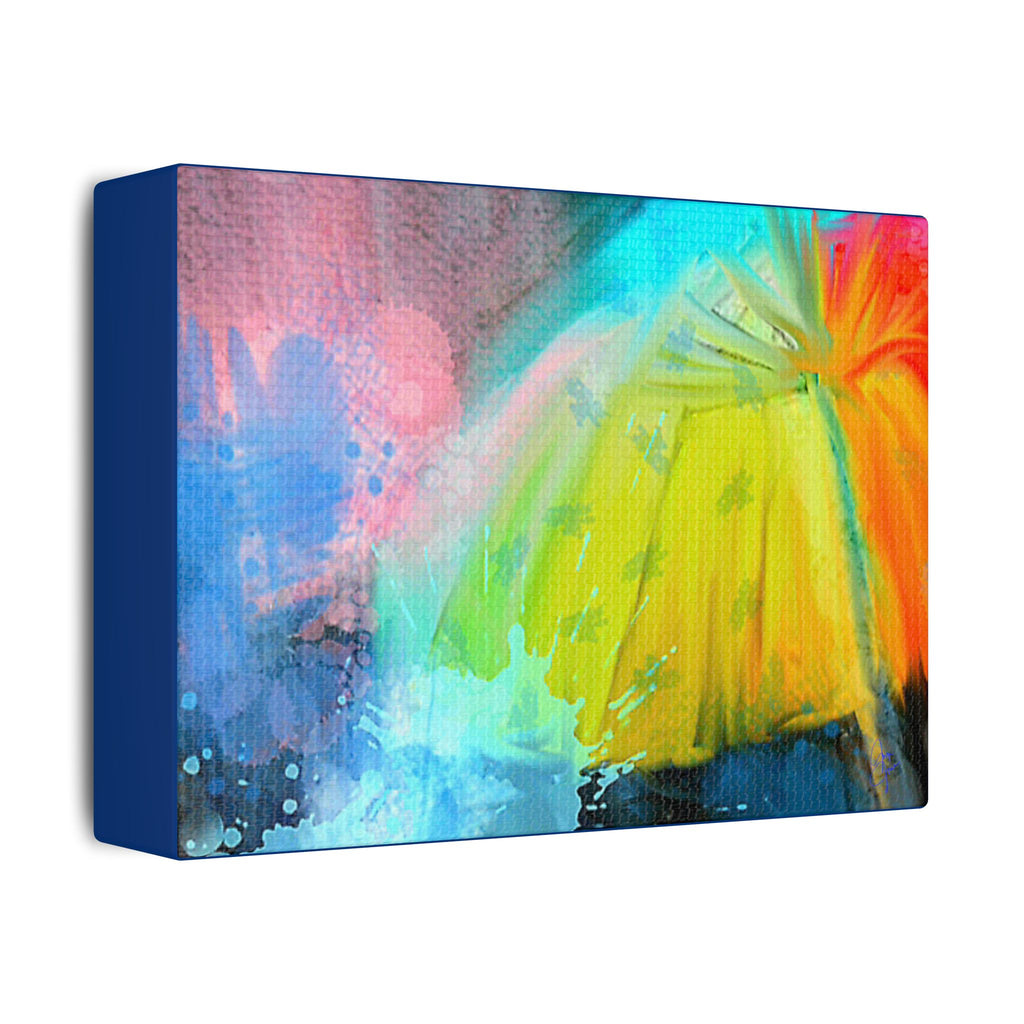 Abstract Rainbow Umbrella Canvas Print — Bright Colorful Satin-Stretched Wall Art