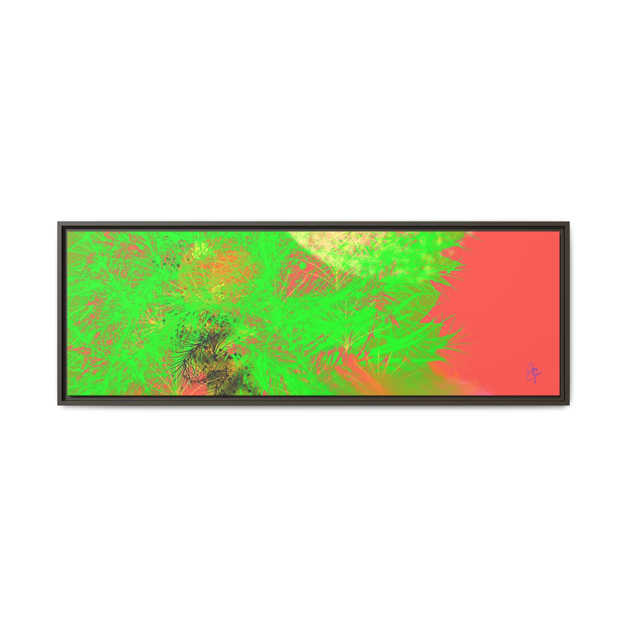 Abstract Neon Tree Matte Canvas Framed Art — Vibrant Green Moon Landscape