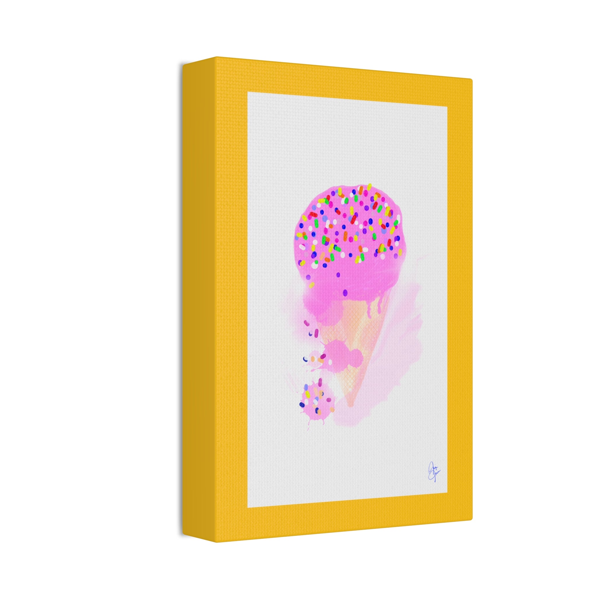 Pink Sprinkle Ice Cream Cone Canvas Print — Cute Pastel Wall Art