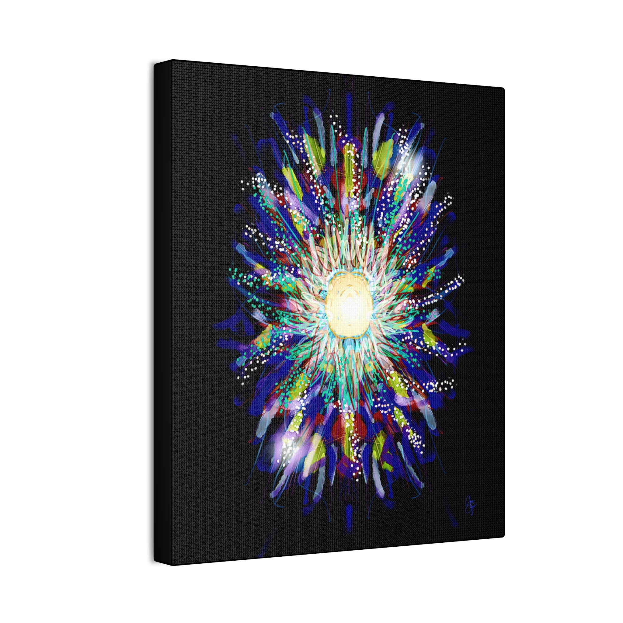 Abstract Cosmic Burst Canvas Wall Art — Colorful Sunflower Explosion on Black