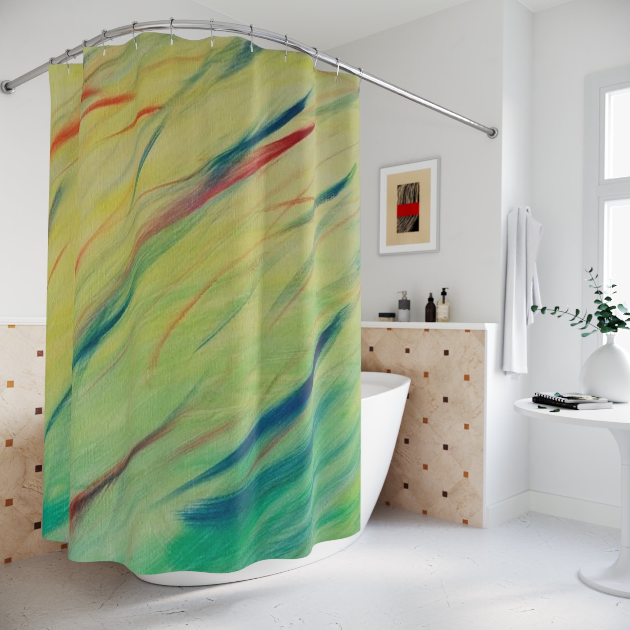 Abstract Watercolor Shower Curtain — Soft Pastel Swirl Bathroom Decor