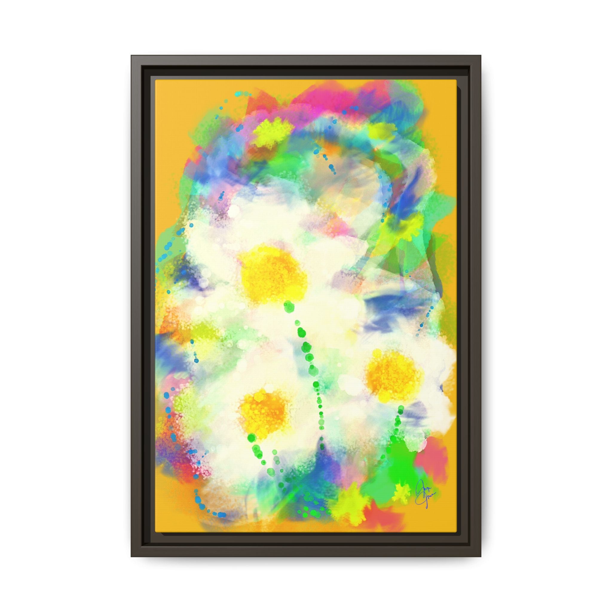 Framed Matte Canvas - Watercolor Yellow Floral Abstract Wall Art